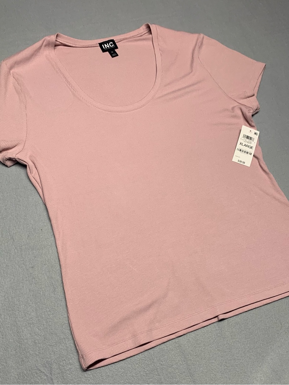 INC International Concepts Light Pink Scoop Neck Ribbed Short Sleeve Tee